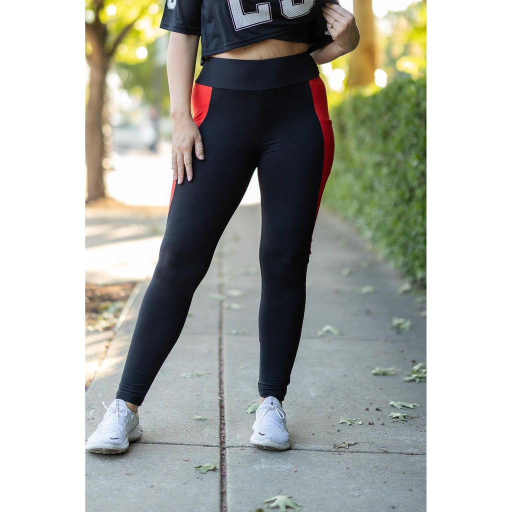 Roxie - Red Panel Full Length Leggings