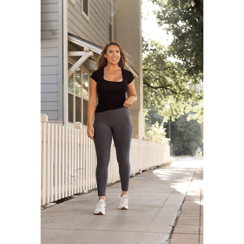 Carmen - Charcoal Full Length Leggings with Pockets