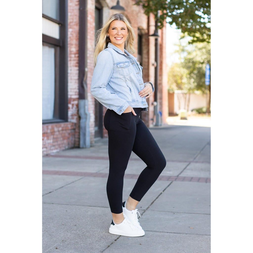Alana - 7/8 Ankle Length BLACK Leggings with Pockets