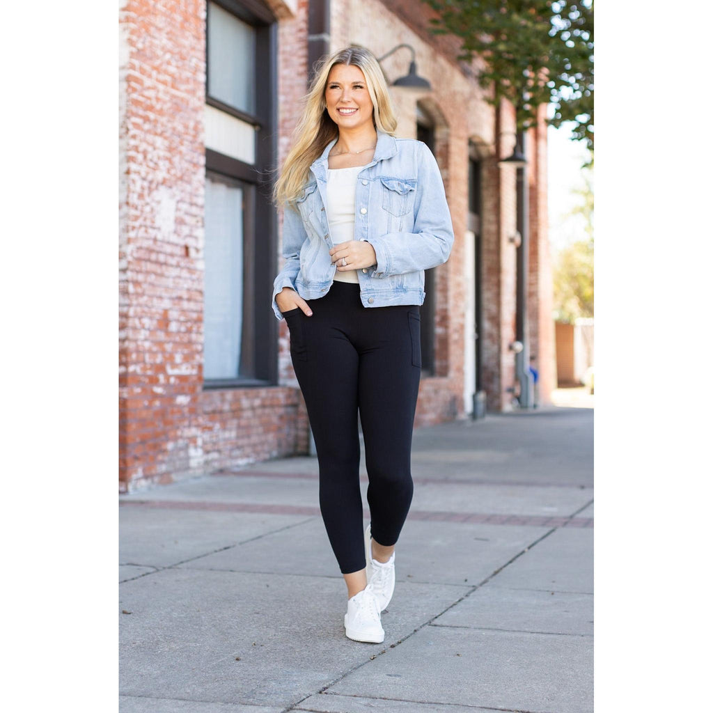 Alana - 7/8 Ankle Length BLACK Leggings with Pockets