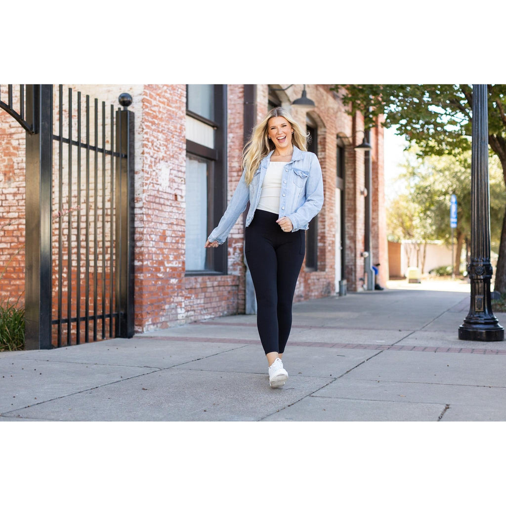 Alana - 7/8 Ankle Length BLACK Leggings with Pockets