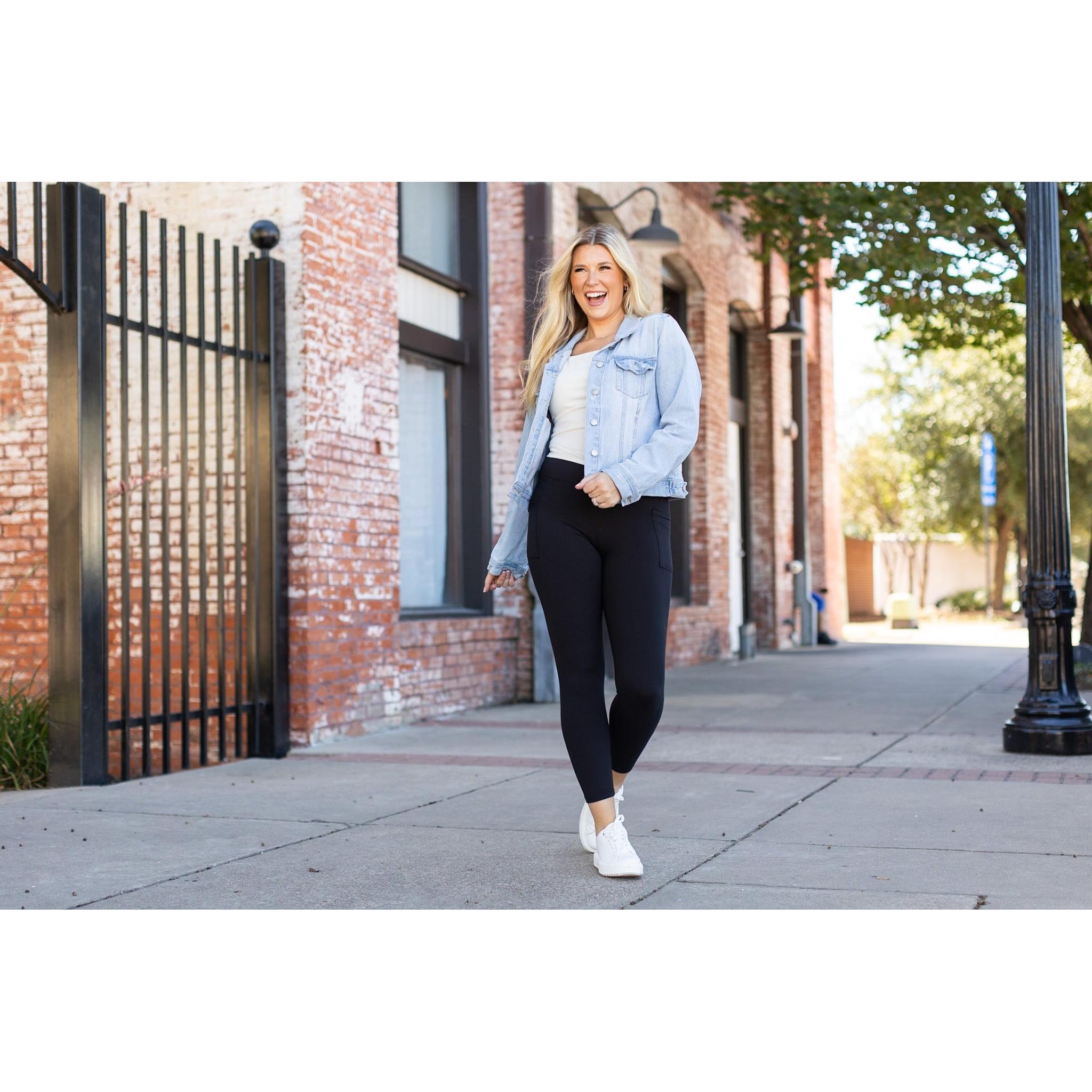 Alana - 7/8 Ankle Length BLACK Leggings with Pockets