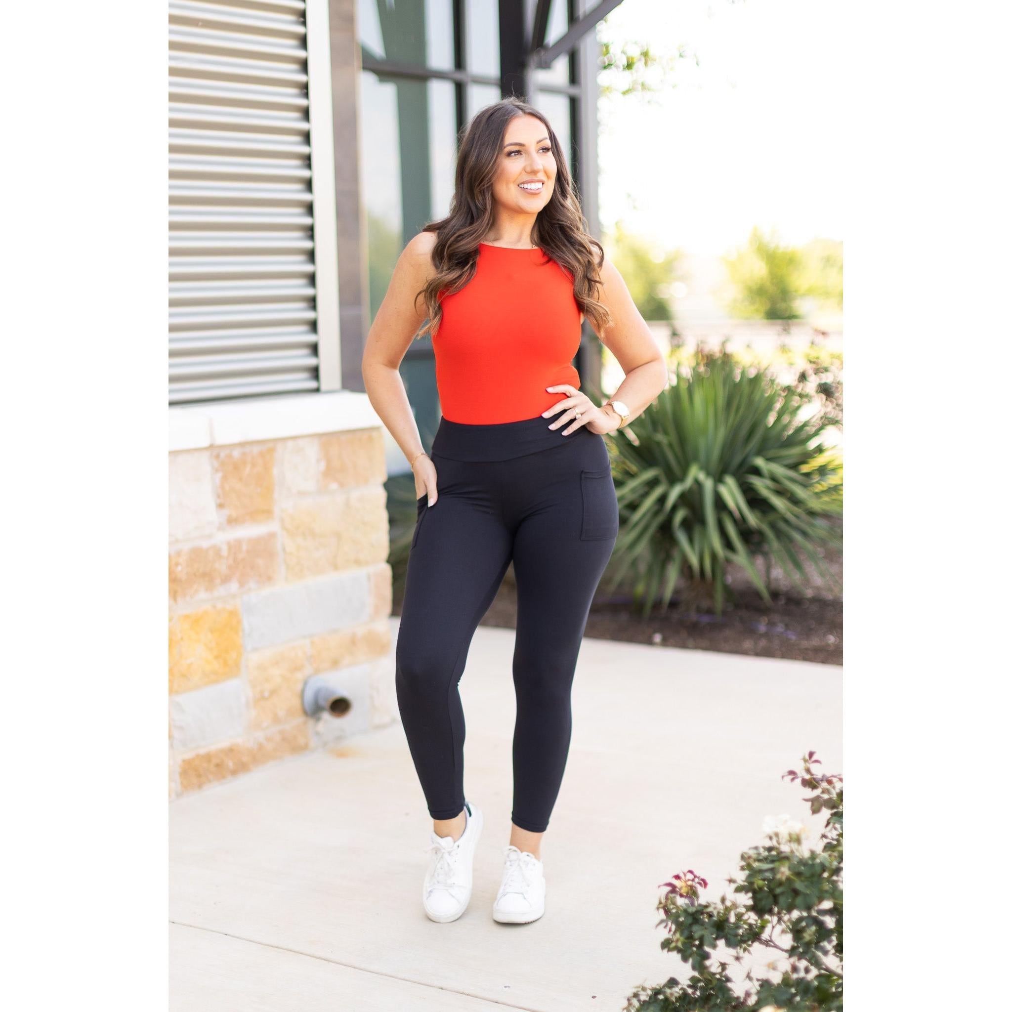 Alana - 7/8 Ankle Length BLACK Leggings with Pockets