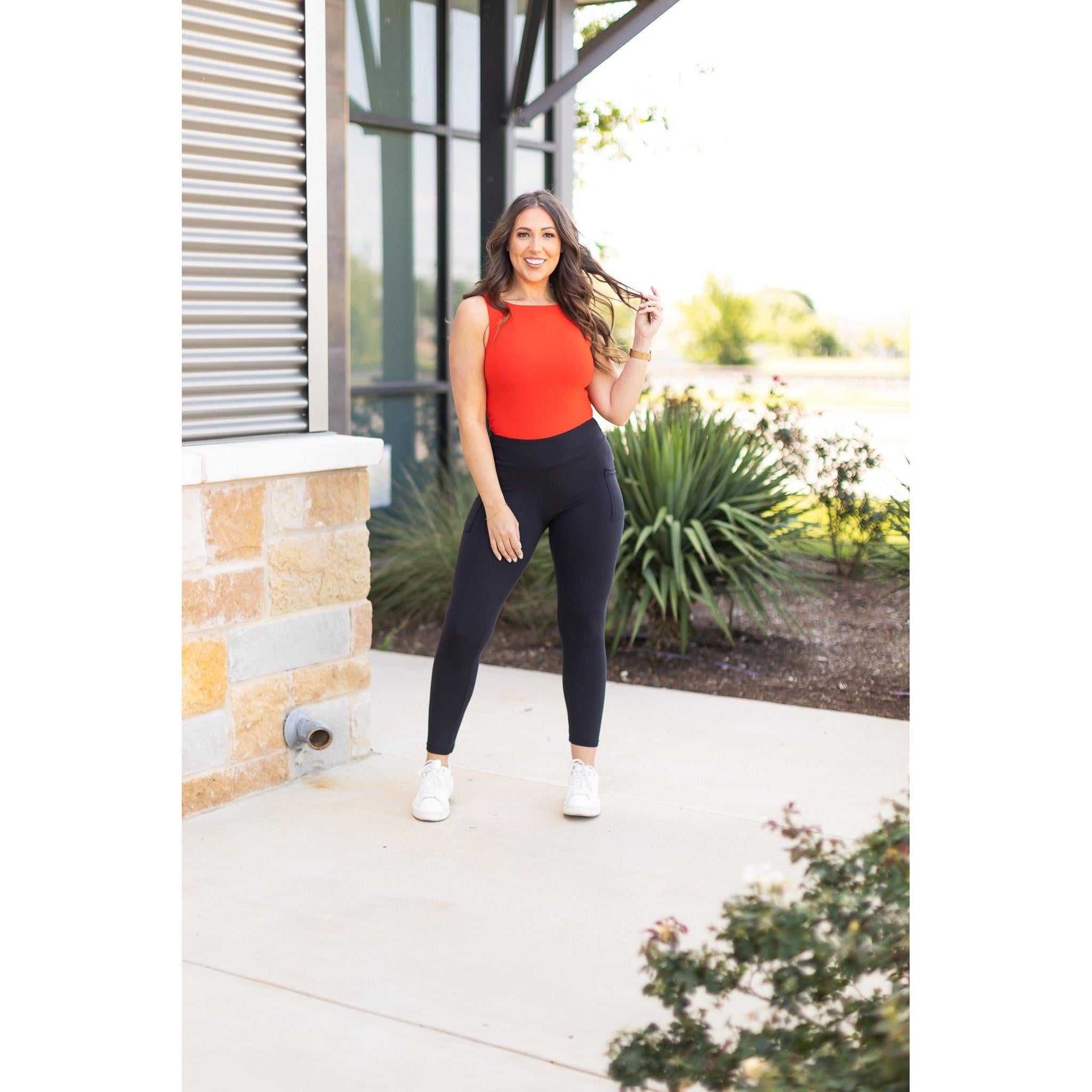 Alana - 7/8 Ankle Length BLACK Leggings with Pockets