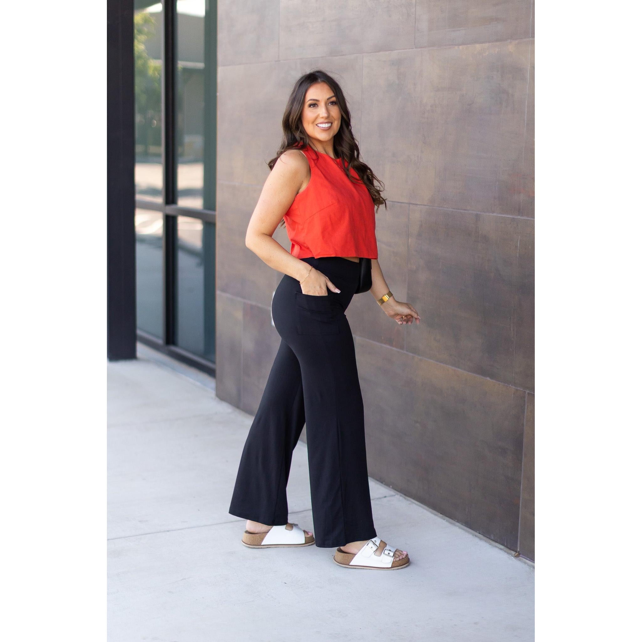 Brooke - Black Wide Leg Full-Length with Pockets - Luxe Leggings by Julia Rose®