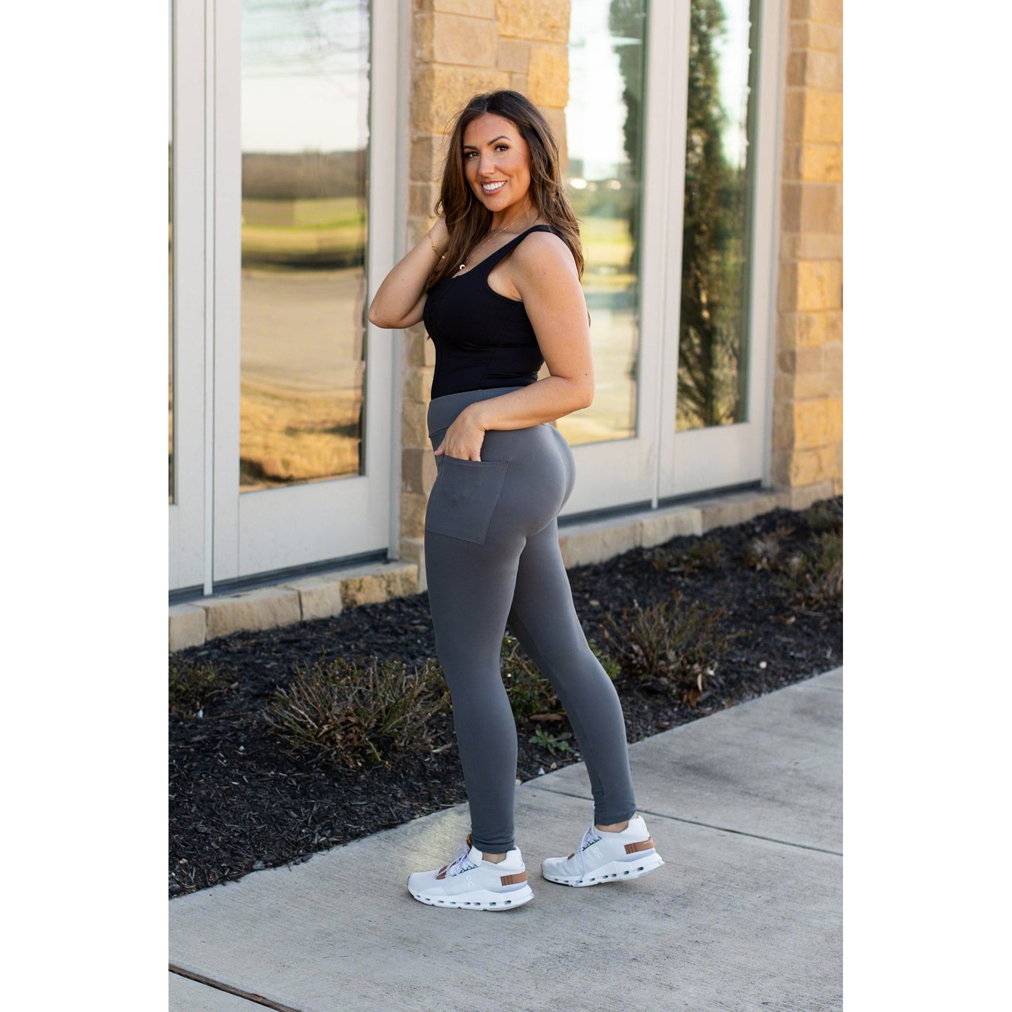 Carmen - Charcoal Full Length Leggings with Pockets