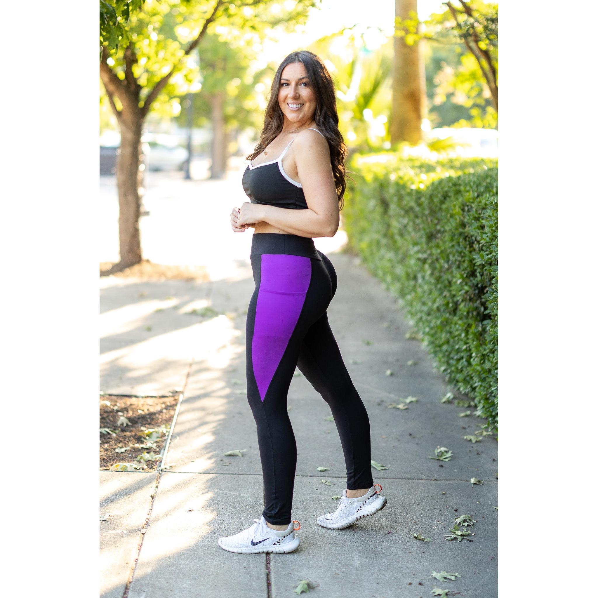 Presley - Purple Panel Full Length Leggings