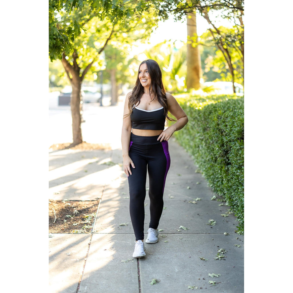 Presley - Purple Panel Full Length Leggings