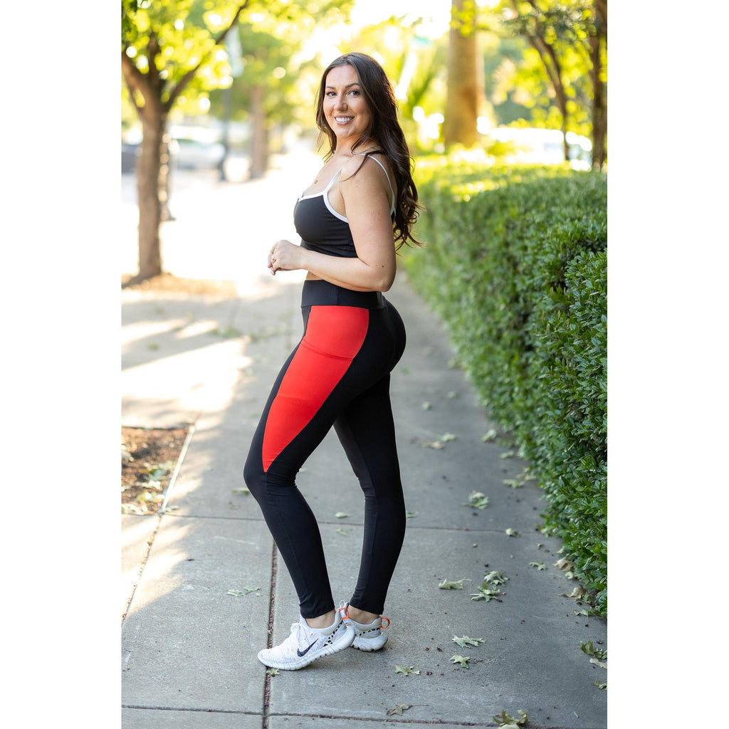 Roxie - Red Panel Full Length Leggings