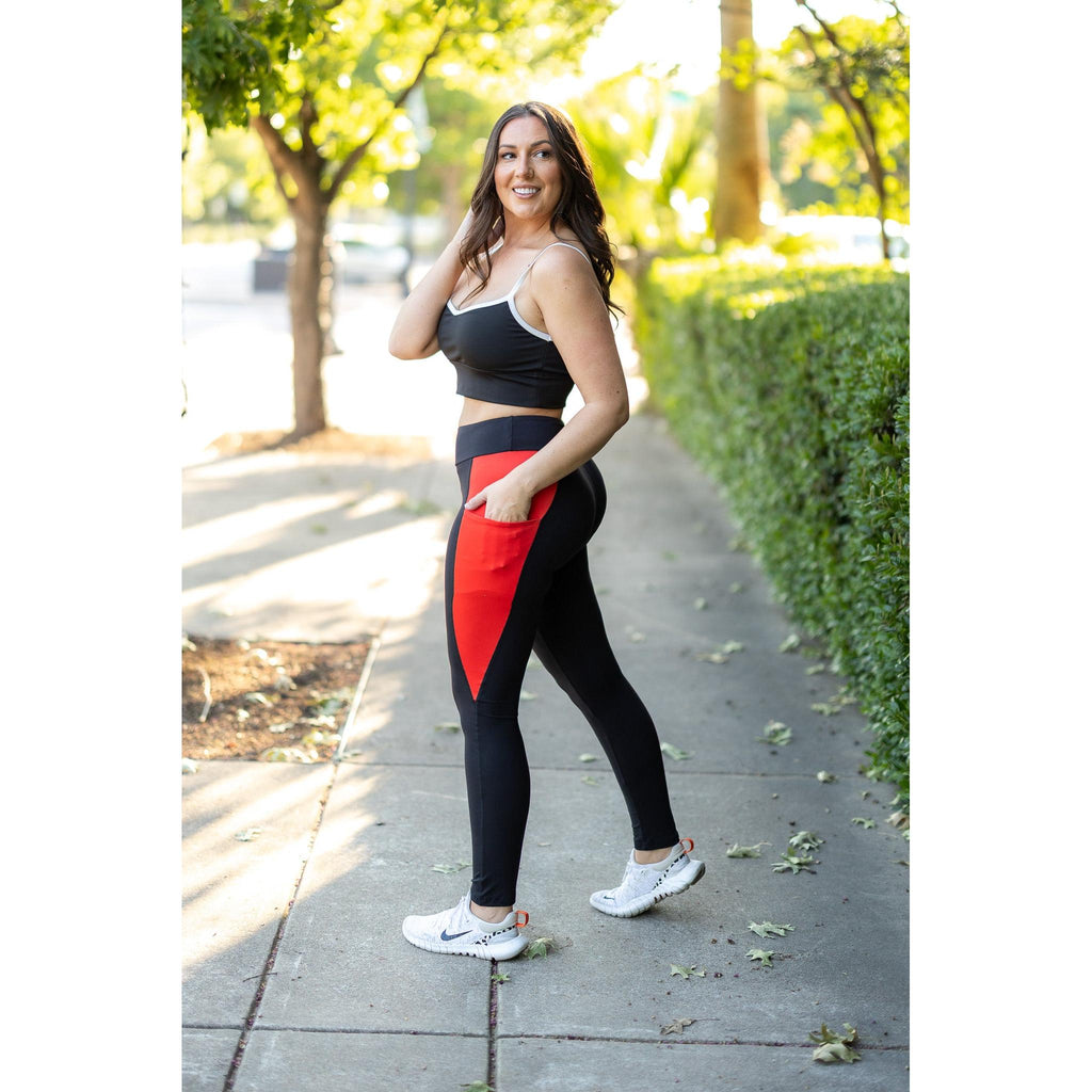Roxie - Red Panel Full Length Leggings