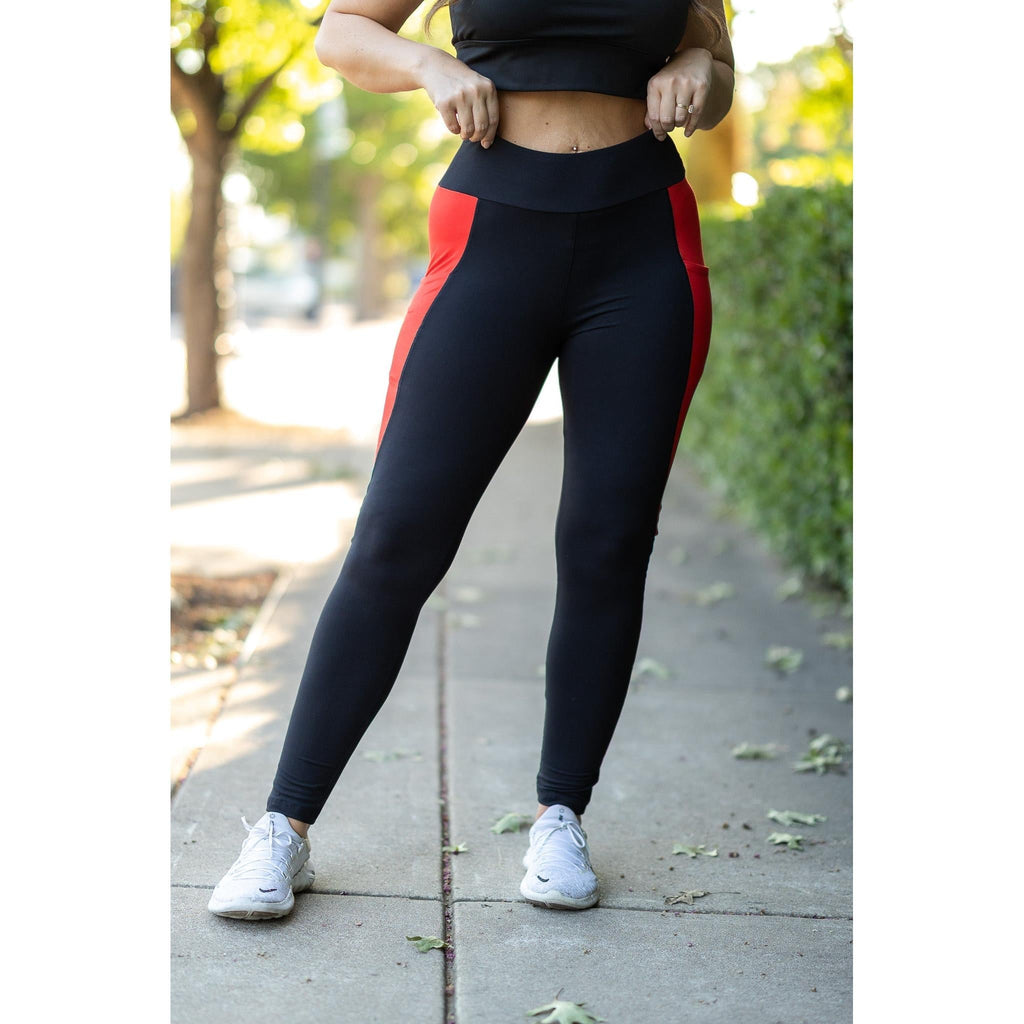 Roxie - Red Panel Full Length Leggings