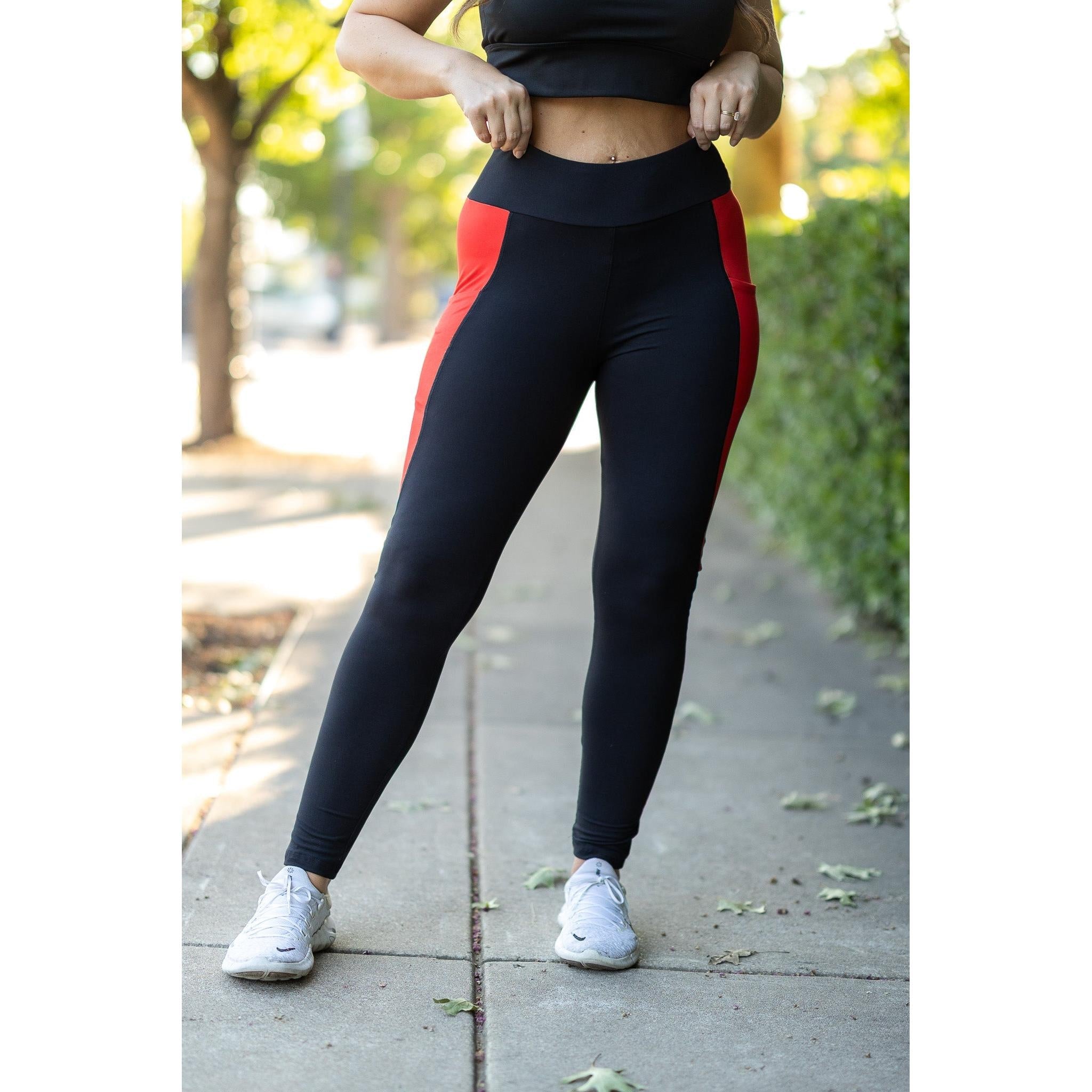 Roxie - Red Panel Full Length Leggings