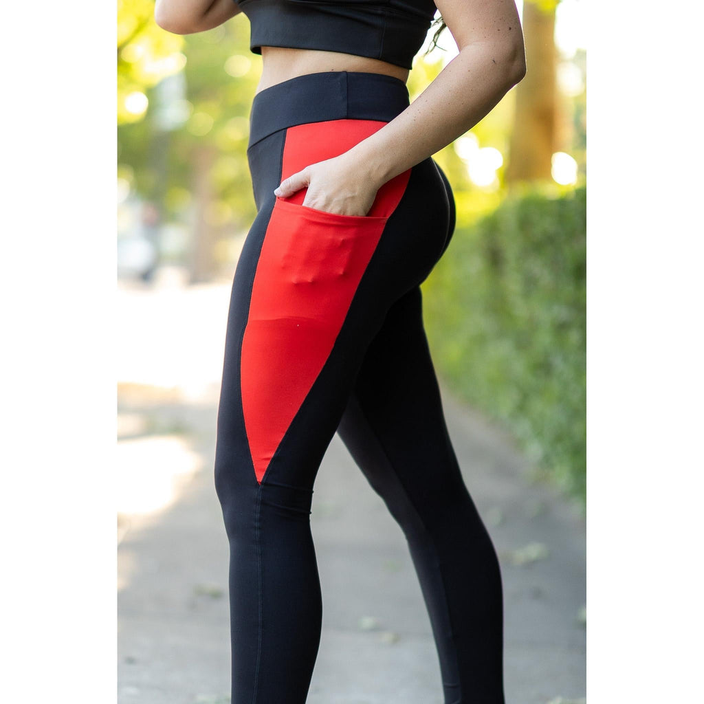 Roxie - Red Panel Full Length Leggings