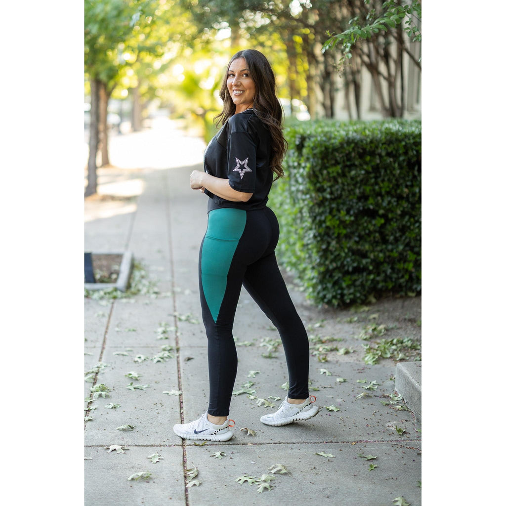 Gracie- Green Panel Full Length Leggings
