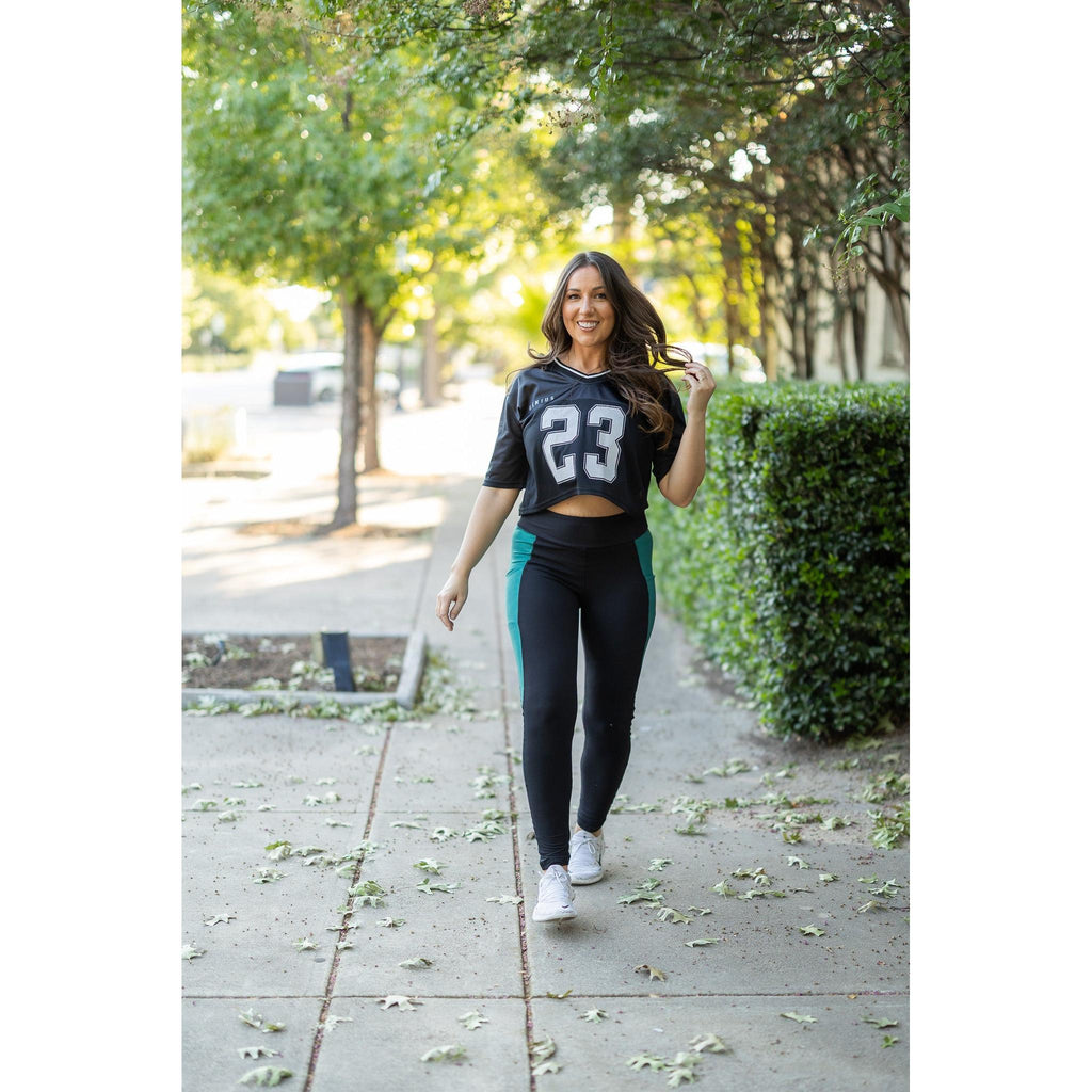 Gracie- Green Panel Full Length Leggings