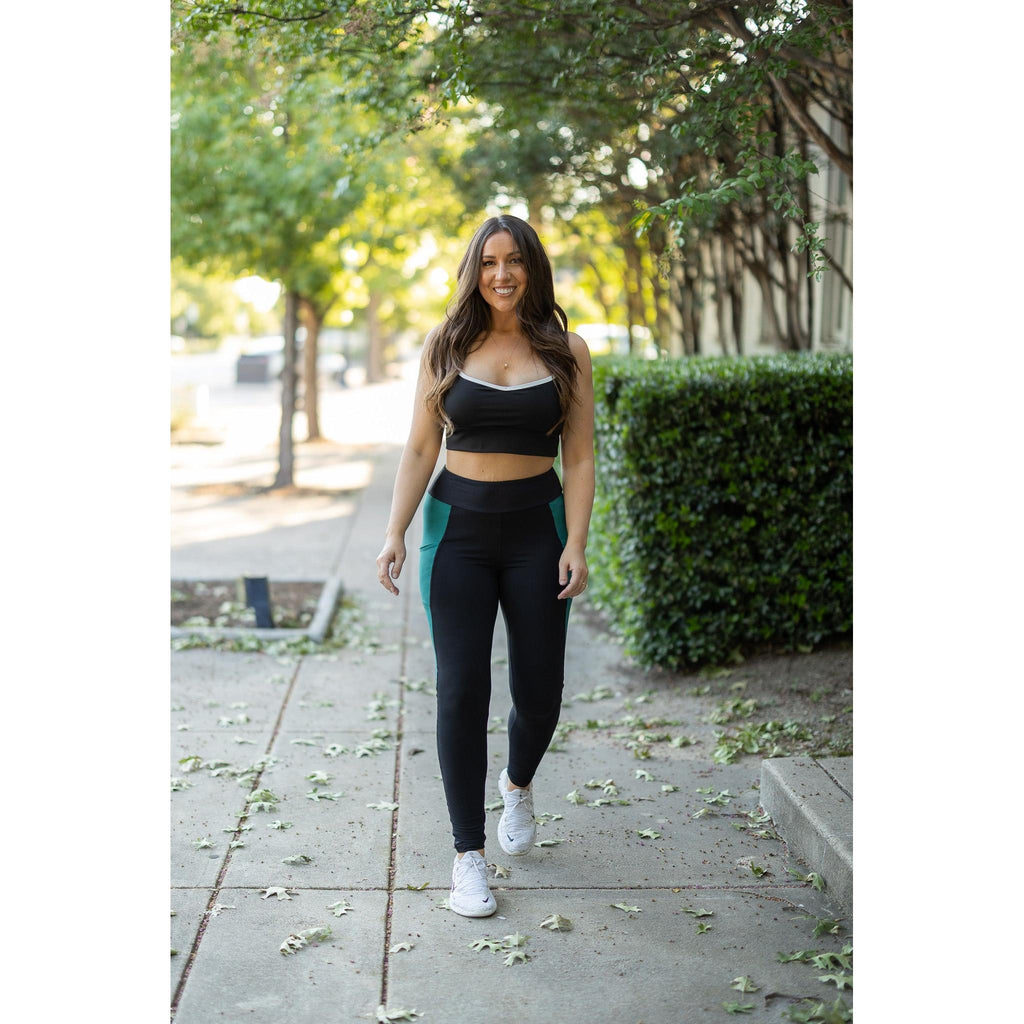 Gracie- Green Panel Full Length Leggings