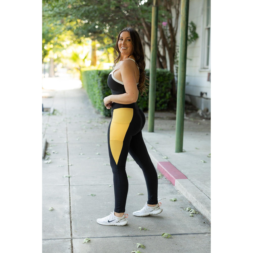 Yasmine - Yellow Panel Full Length Leggings