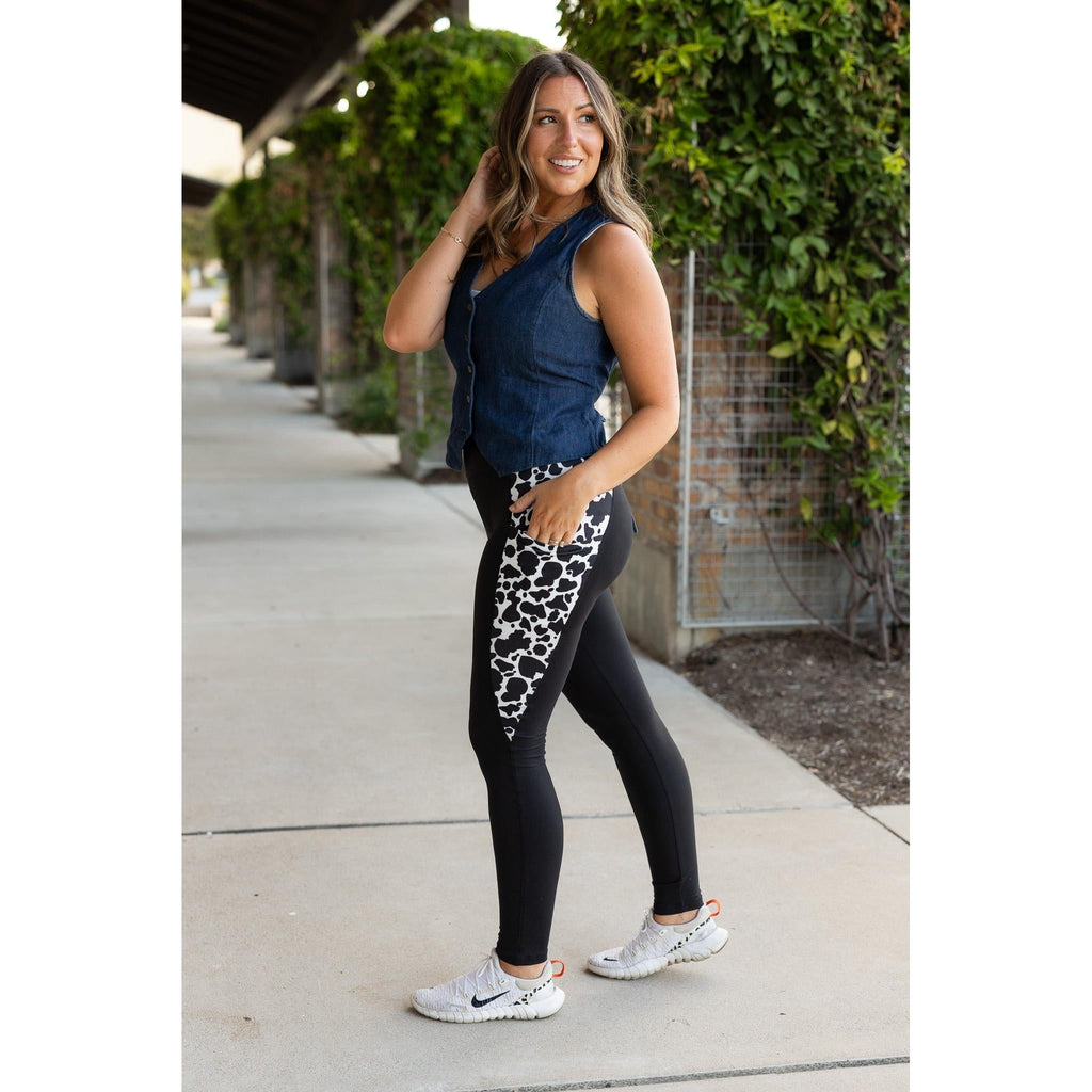 Carolina - Cow Print Panel Leggings
