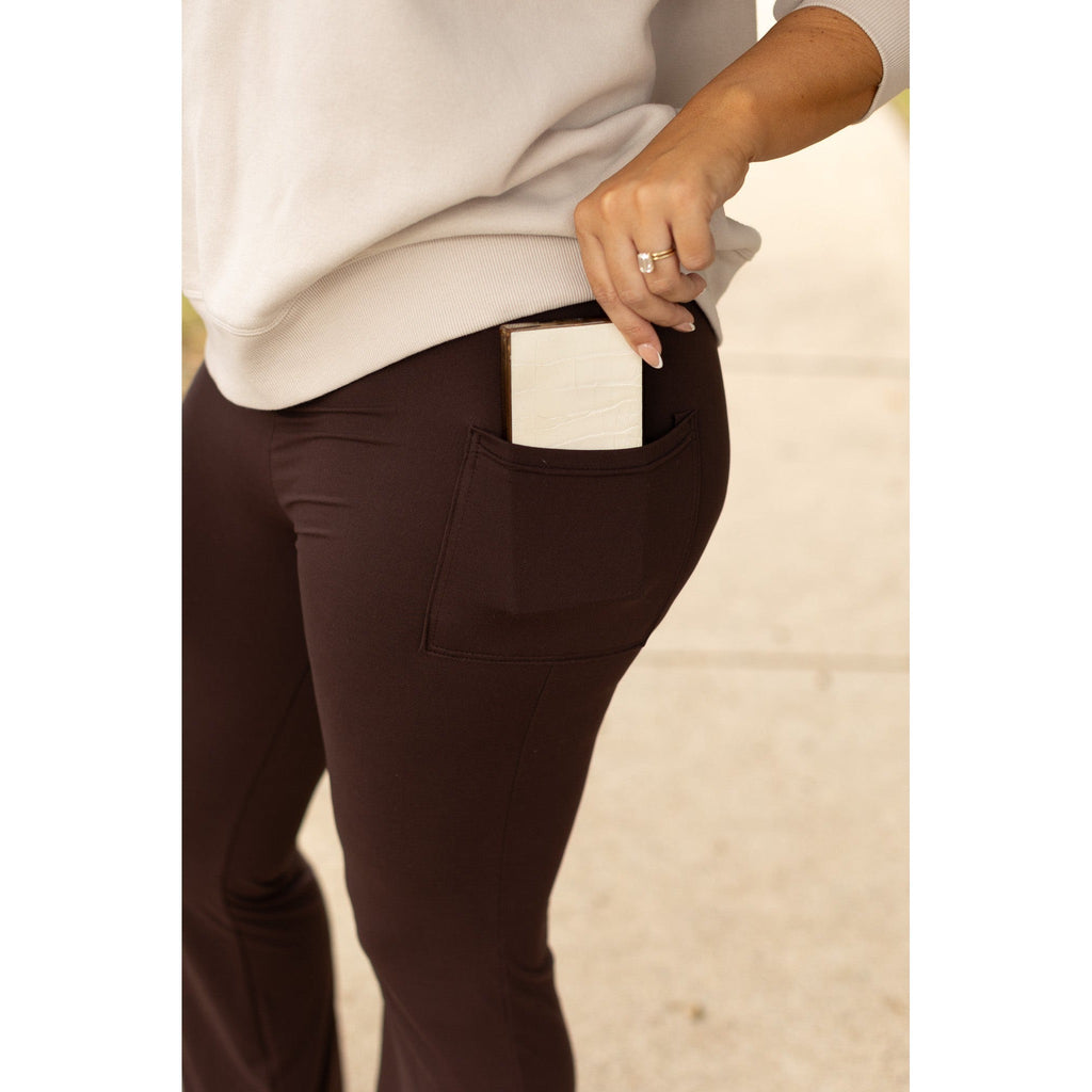 Rhea - BROWN Bootcut Leggings with Pockets*