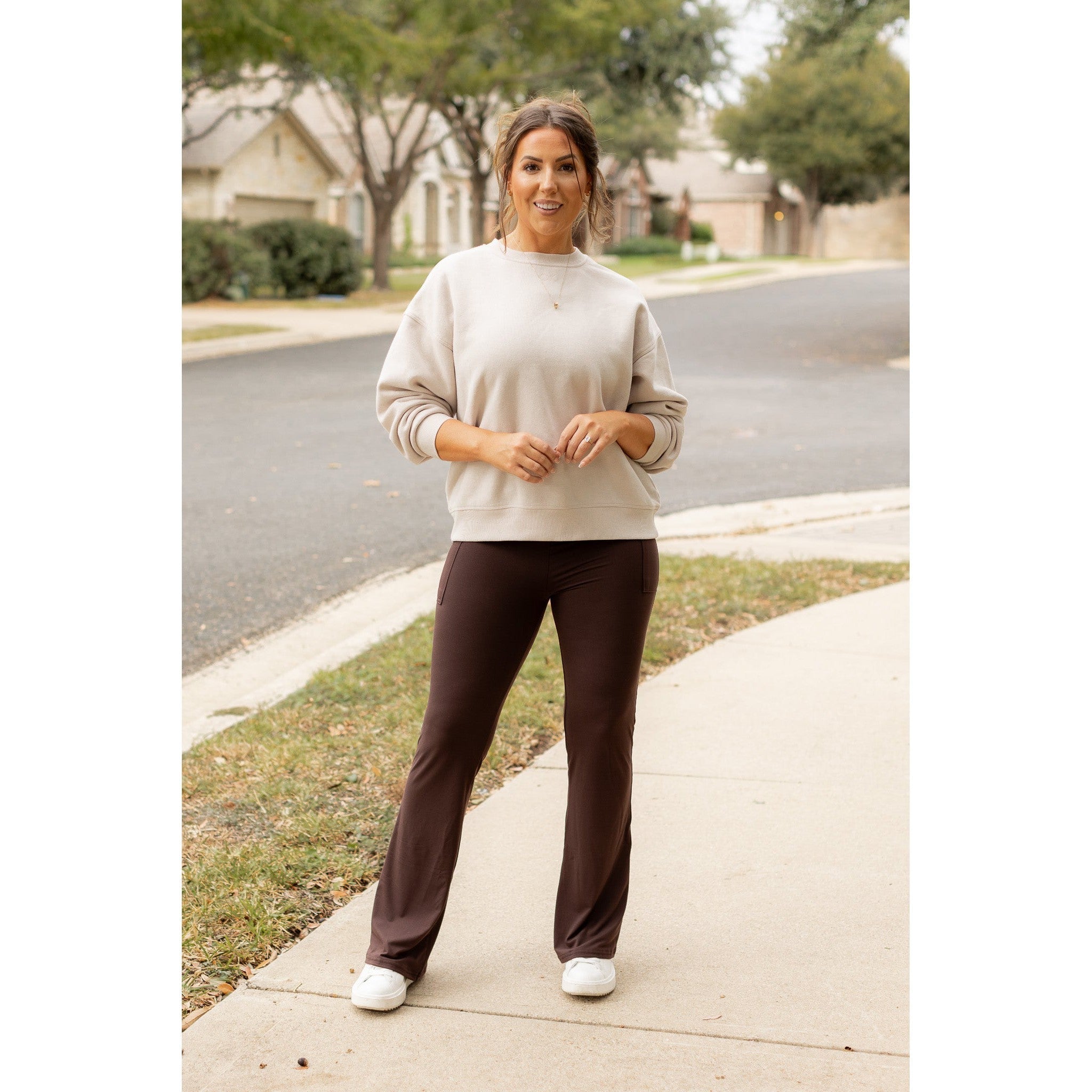 Rhea - BROWN Bootcut Leggings with Pockets*