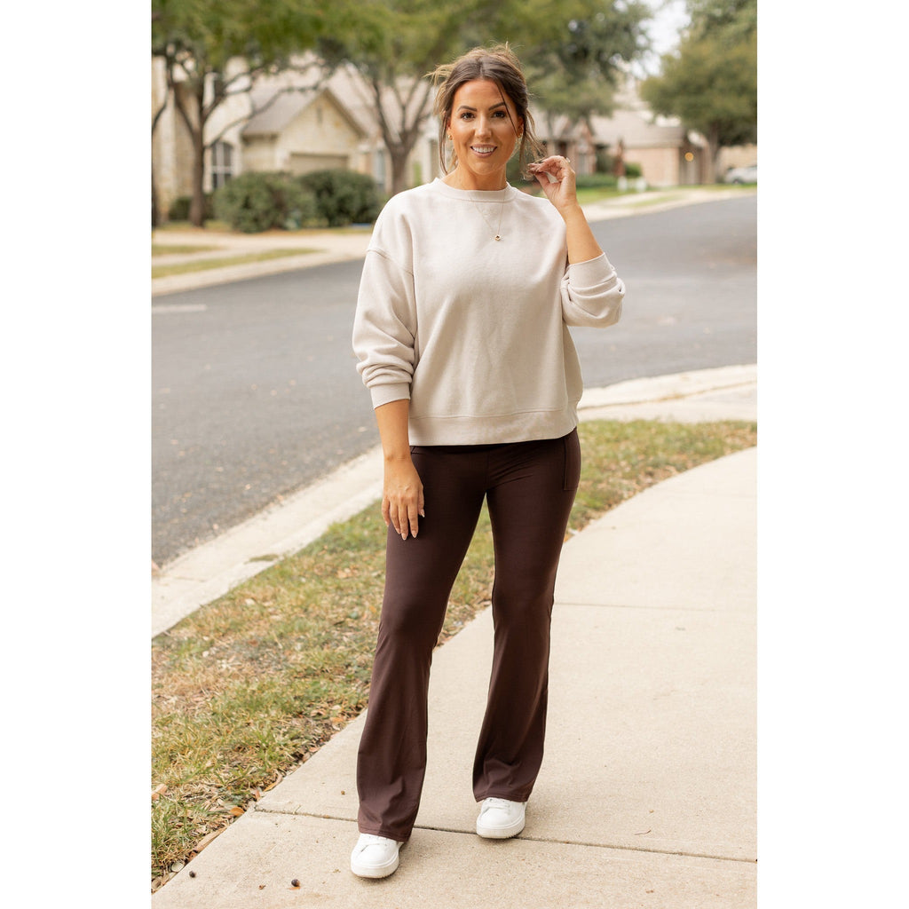 Rhea - BROWN Bootcut Leggings with Pockets*