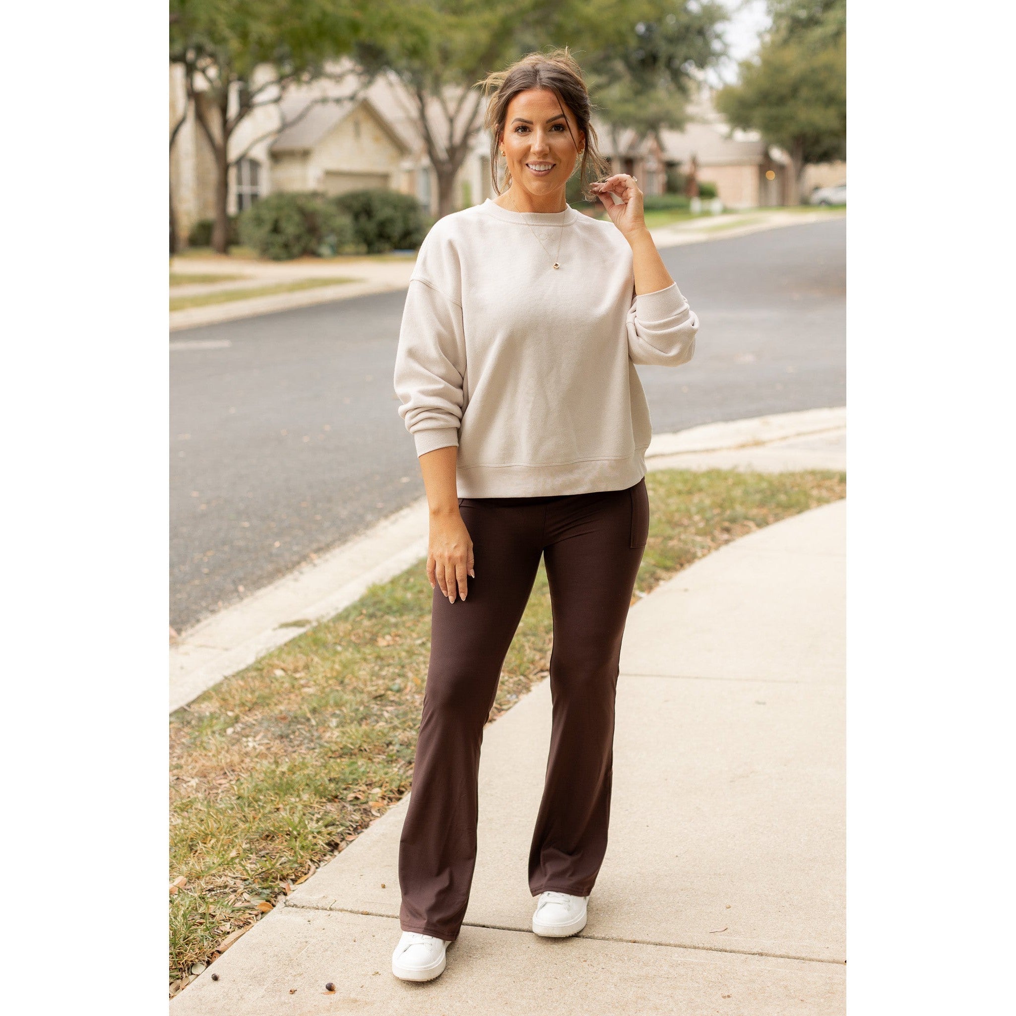 Rhea - BROWN Bootcut Leggings with Pockets*