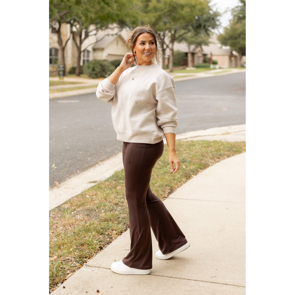 Rhea - BROWN Bootcut Leggings with Pockets*