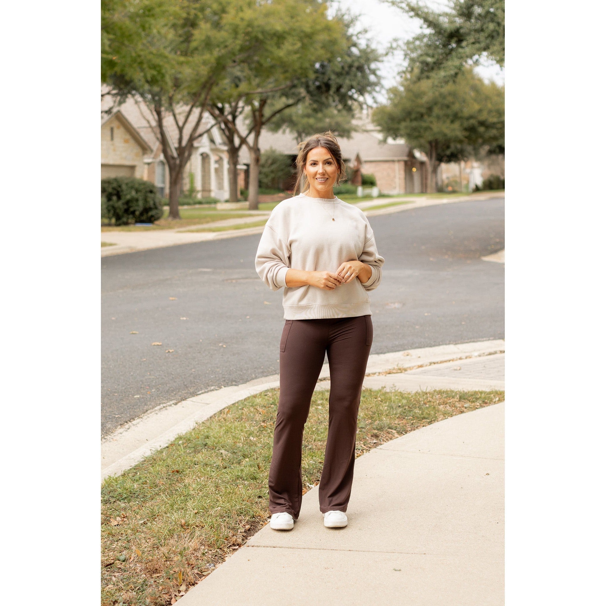 Rhea - BROWN Bootcut Leggings with Pockets*