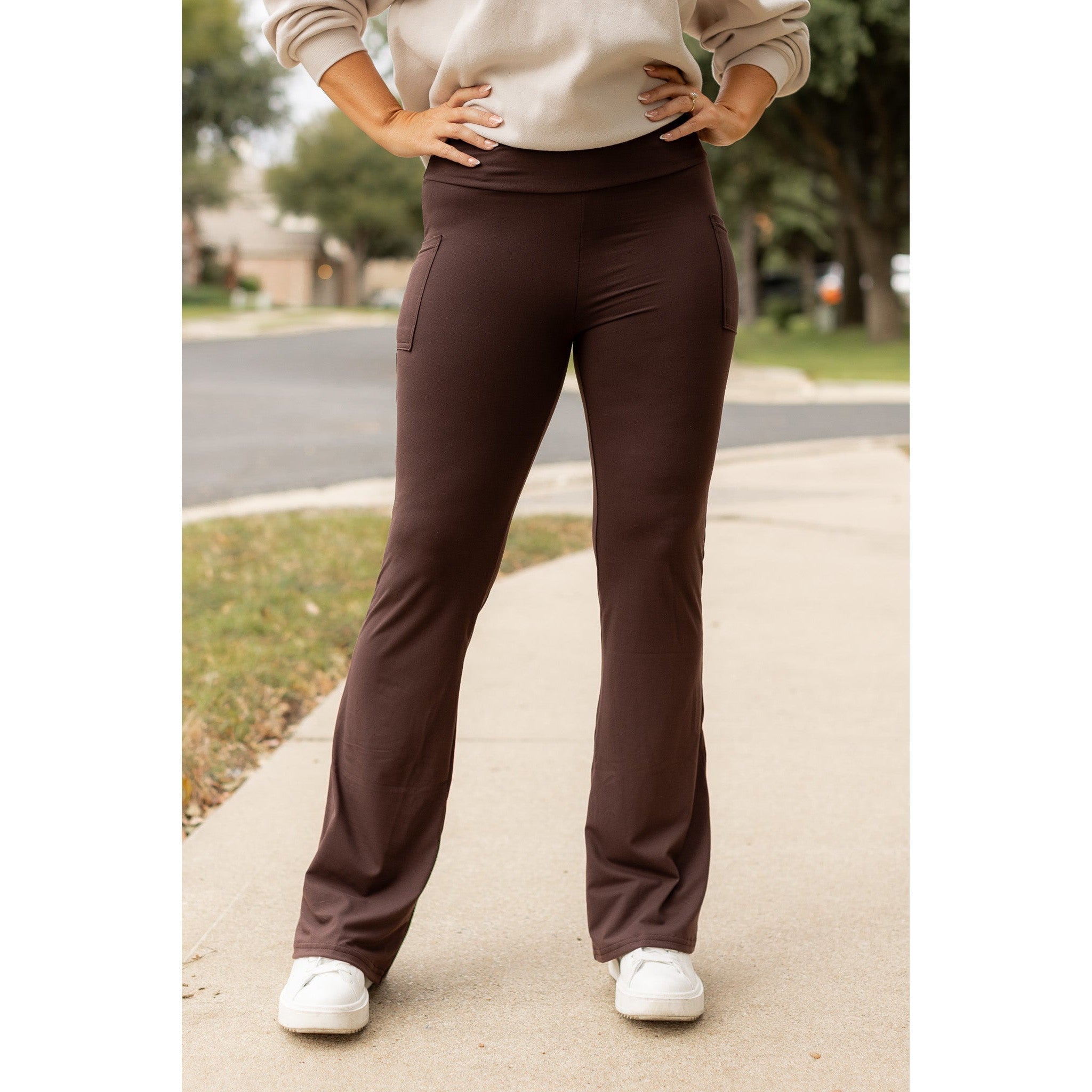 Rhea - BROWN Bootcut Leggings with Pockets*