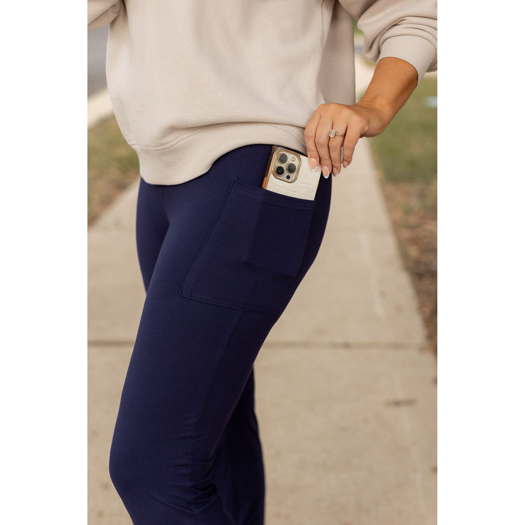 Mila -  NAVY Bootcut Leggings with Pockets
