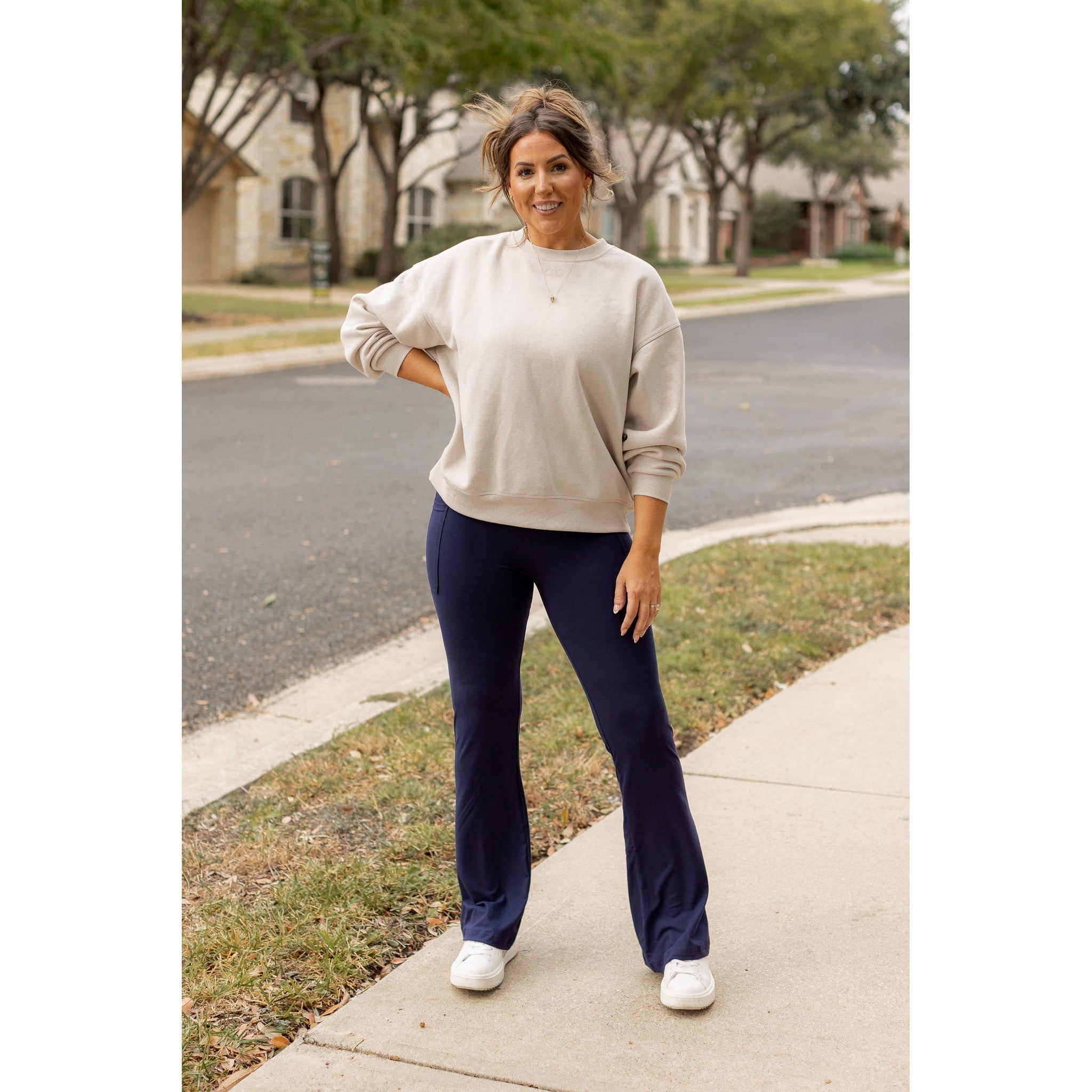 Mila -  NAVY Bootcut Leggings with Pockets