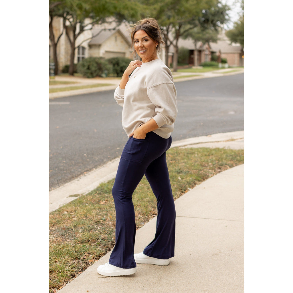Mila -  NAVY Bootcut Leggings with Pockets