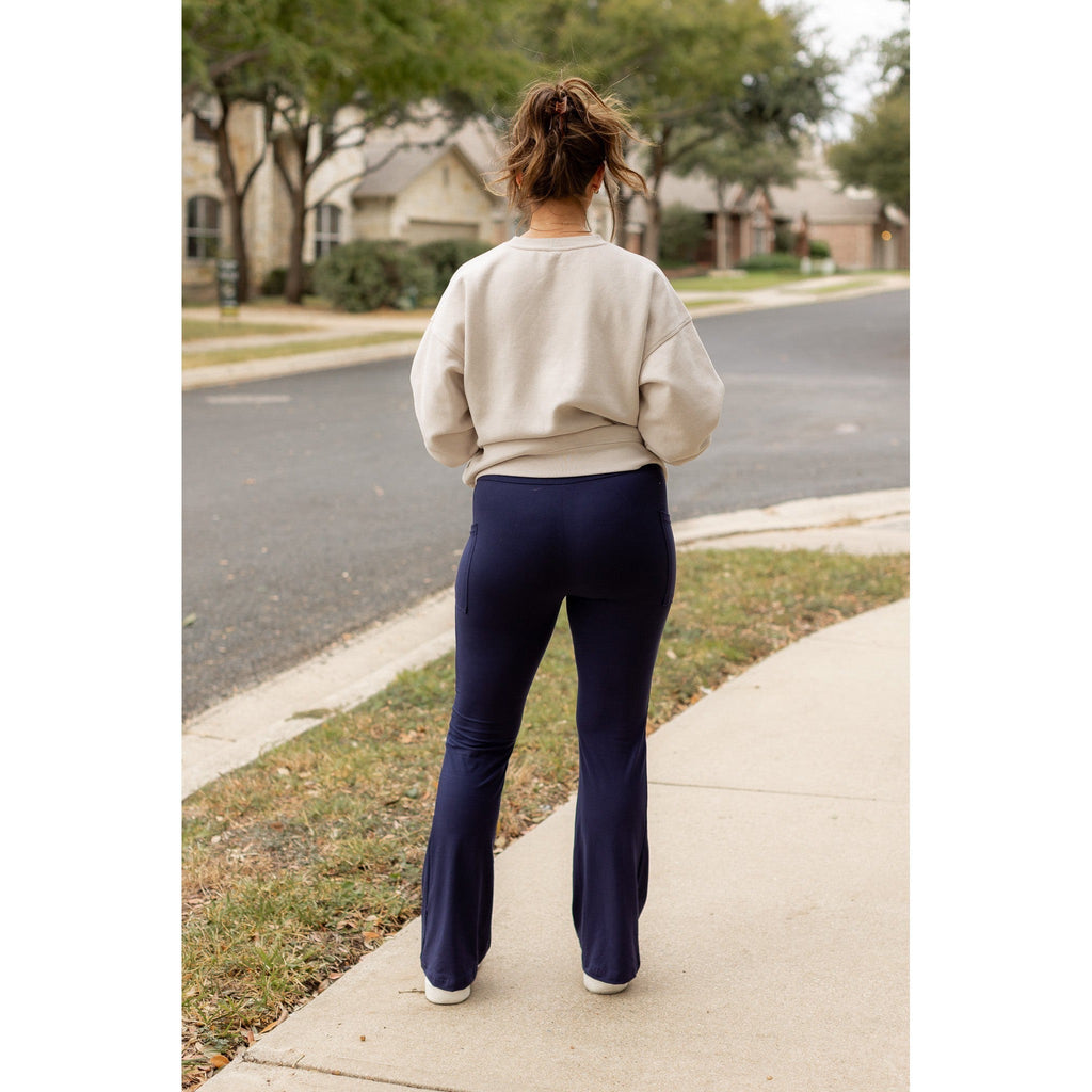 Mila -  NAVY Bootcut Leggings with Pockets