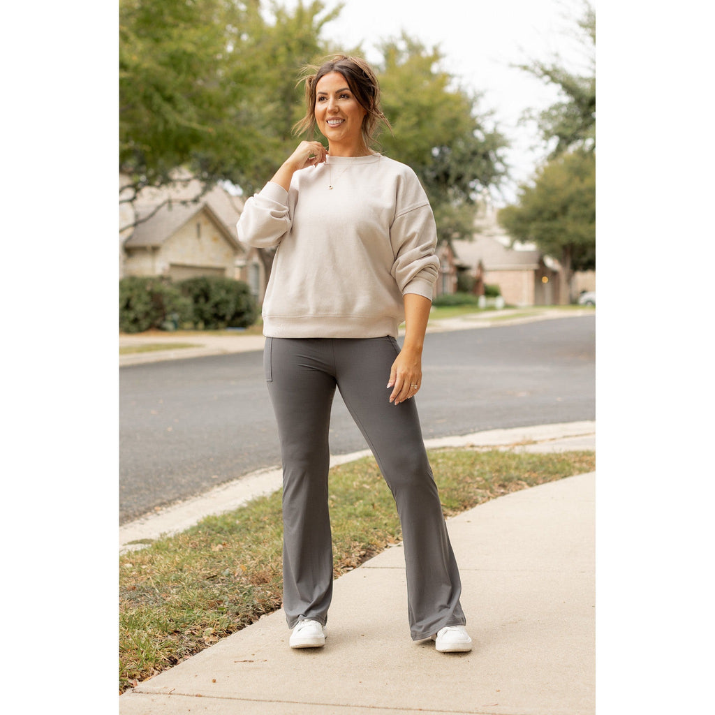 Cassie - Charcoal Bootcut Leggings with Pockets