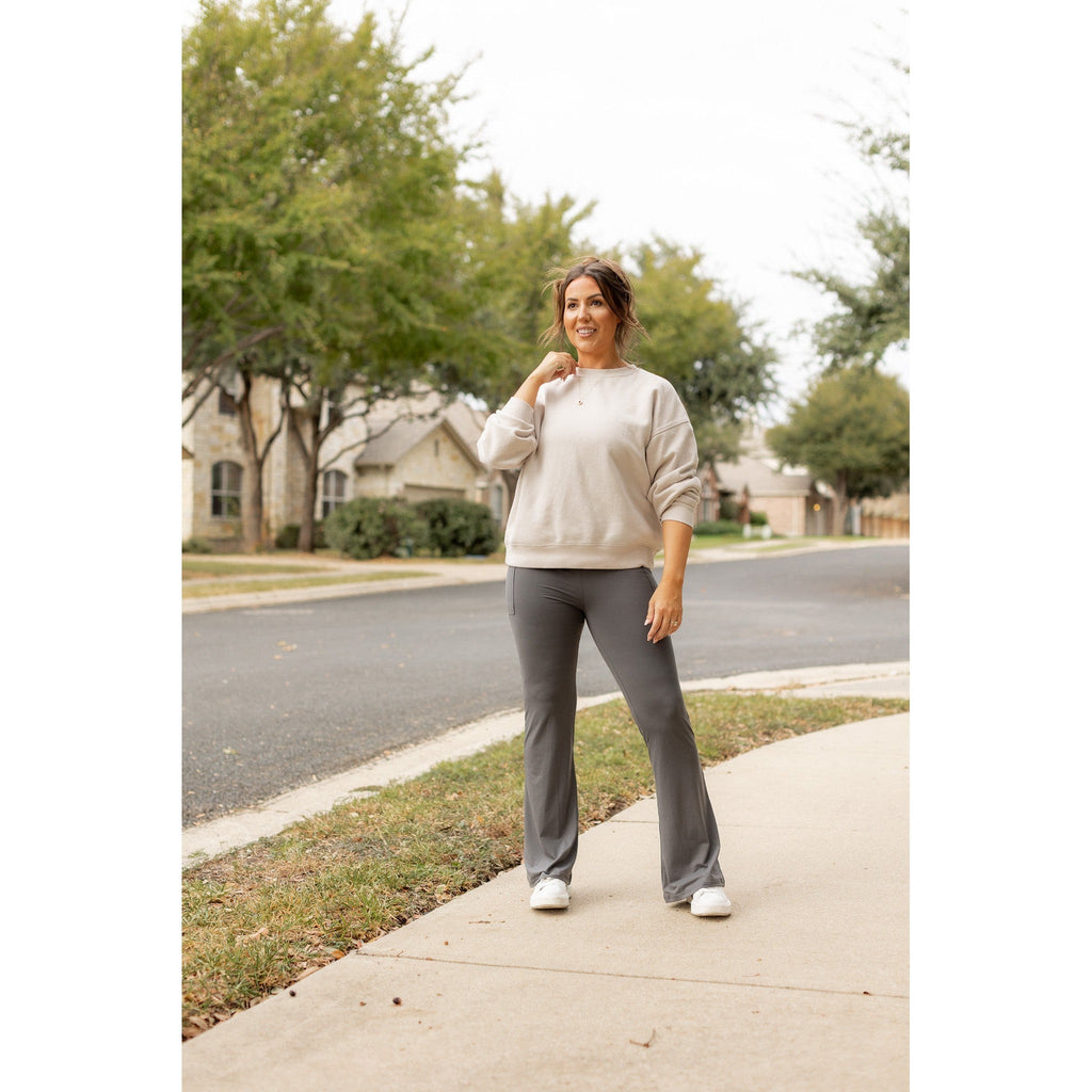 Cassie - Charcoal Bootcut Leggings with Pockets