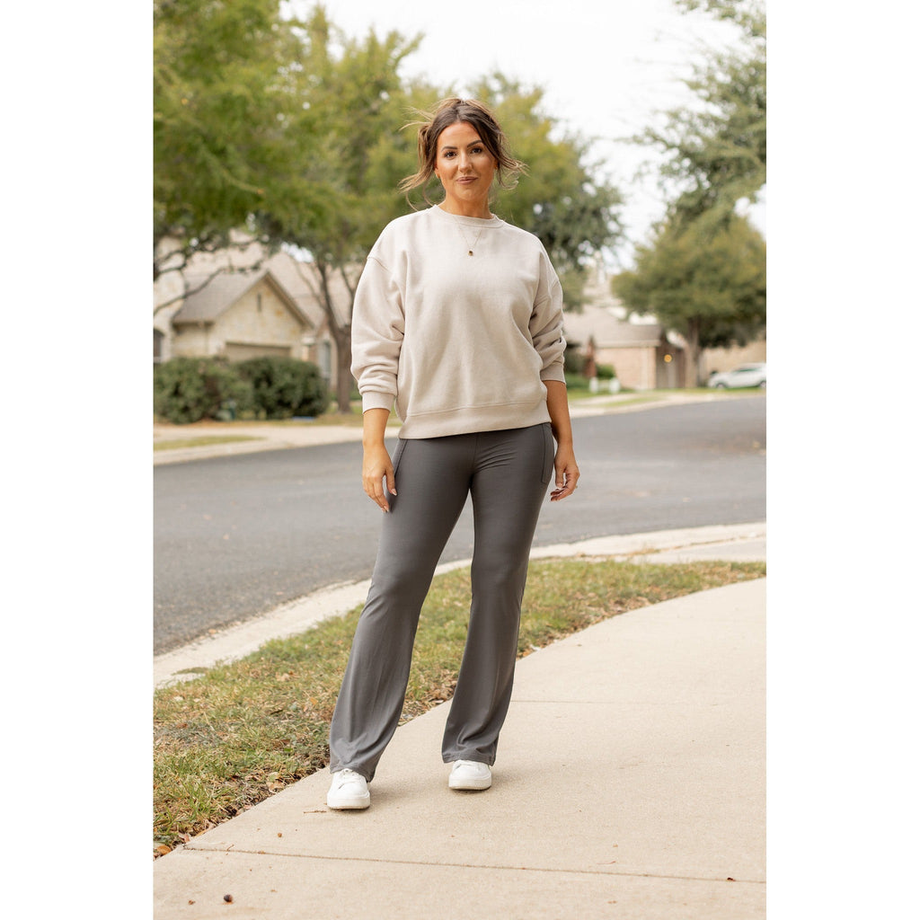 Cassie - Charcoal Bootcut Leggings with Pockets