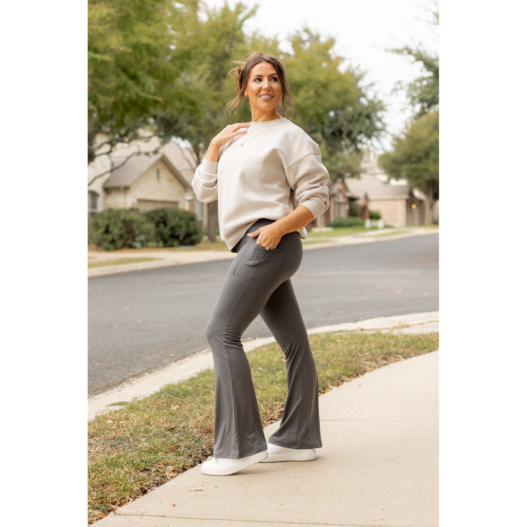 Cassie - Charcoal Bootcut Leggings with Pockets