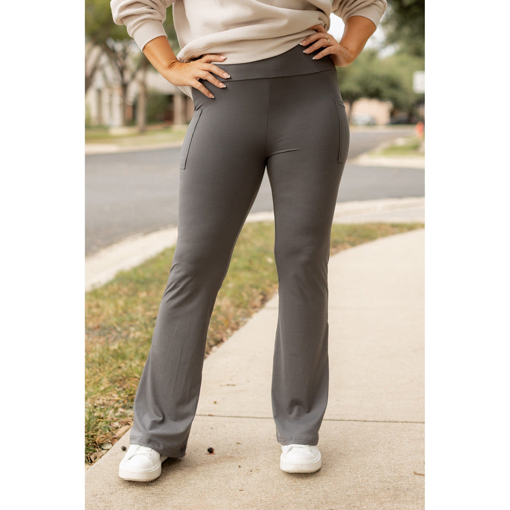 Cassie - Charcoal Bootcut Leggings with Pockets