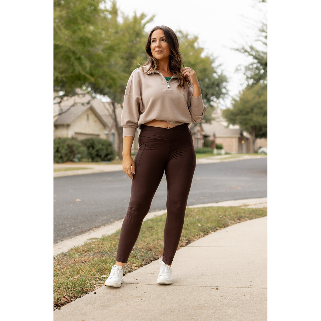 Becca - BROWN Crossover Full Length Leggings with Pockets
