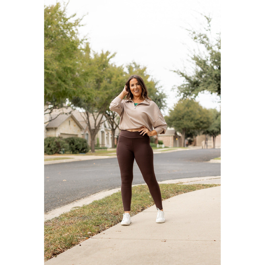 Becca - BROWN Crossover Full Length Leggings with Pockets
