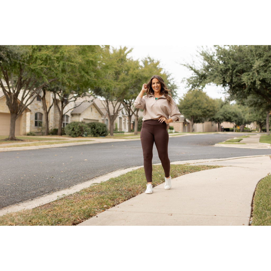 Becca - BROWN Crossover Full Length Leggings with Pockets