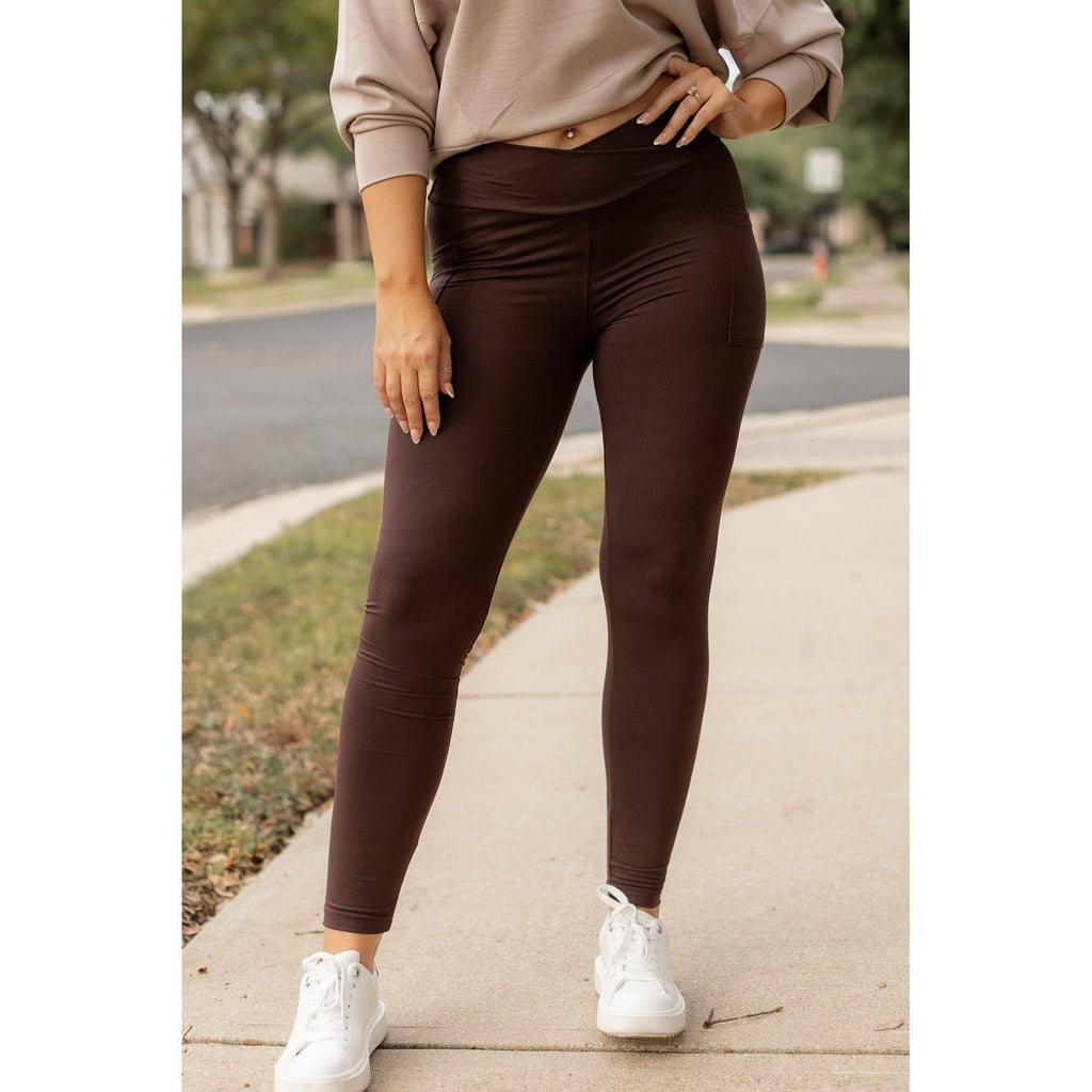 Becca - BROWN Crossover Full Length Leggings with Pockets