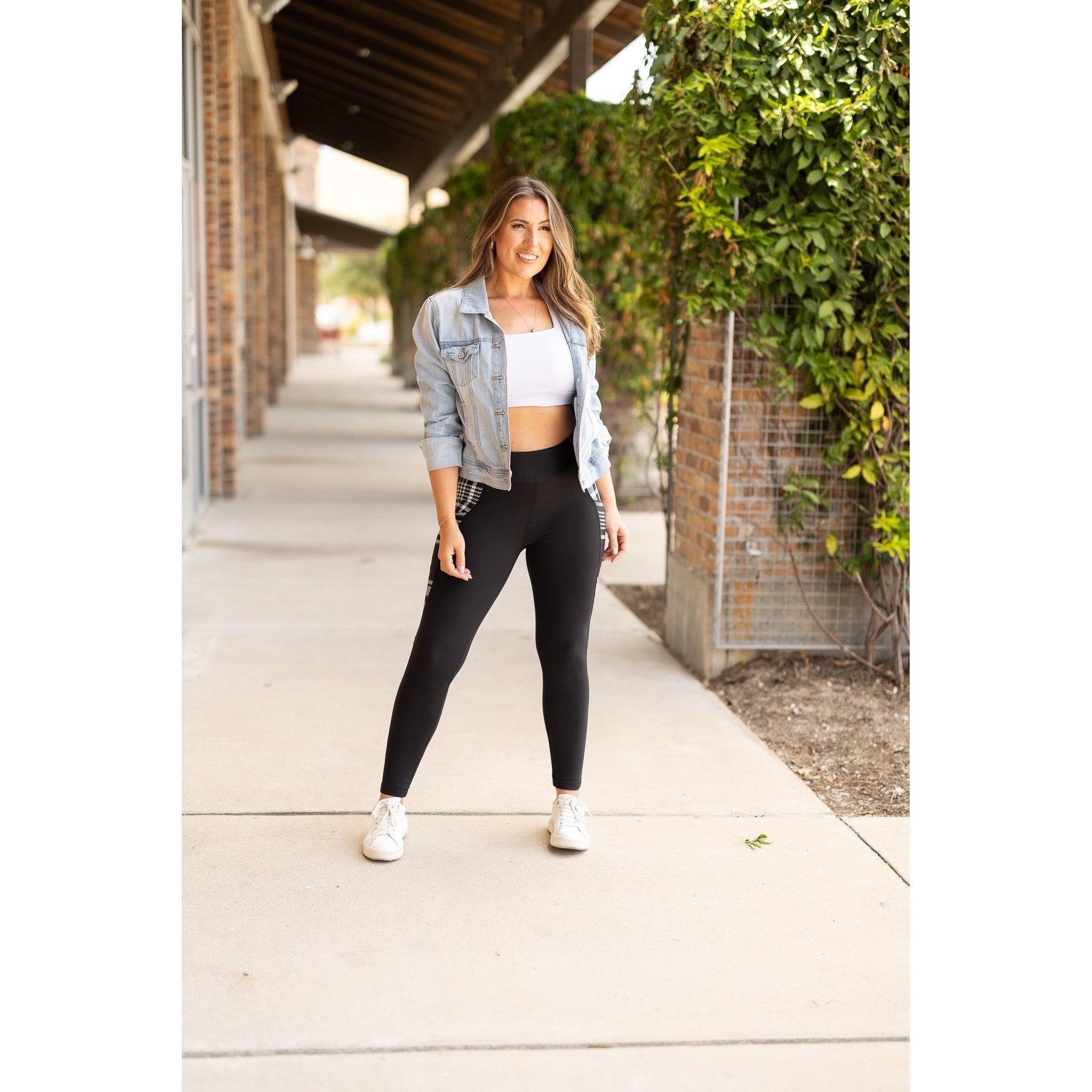 Gabby - Black And White Plaid Panel Leggings
