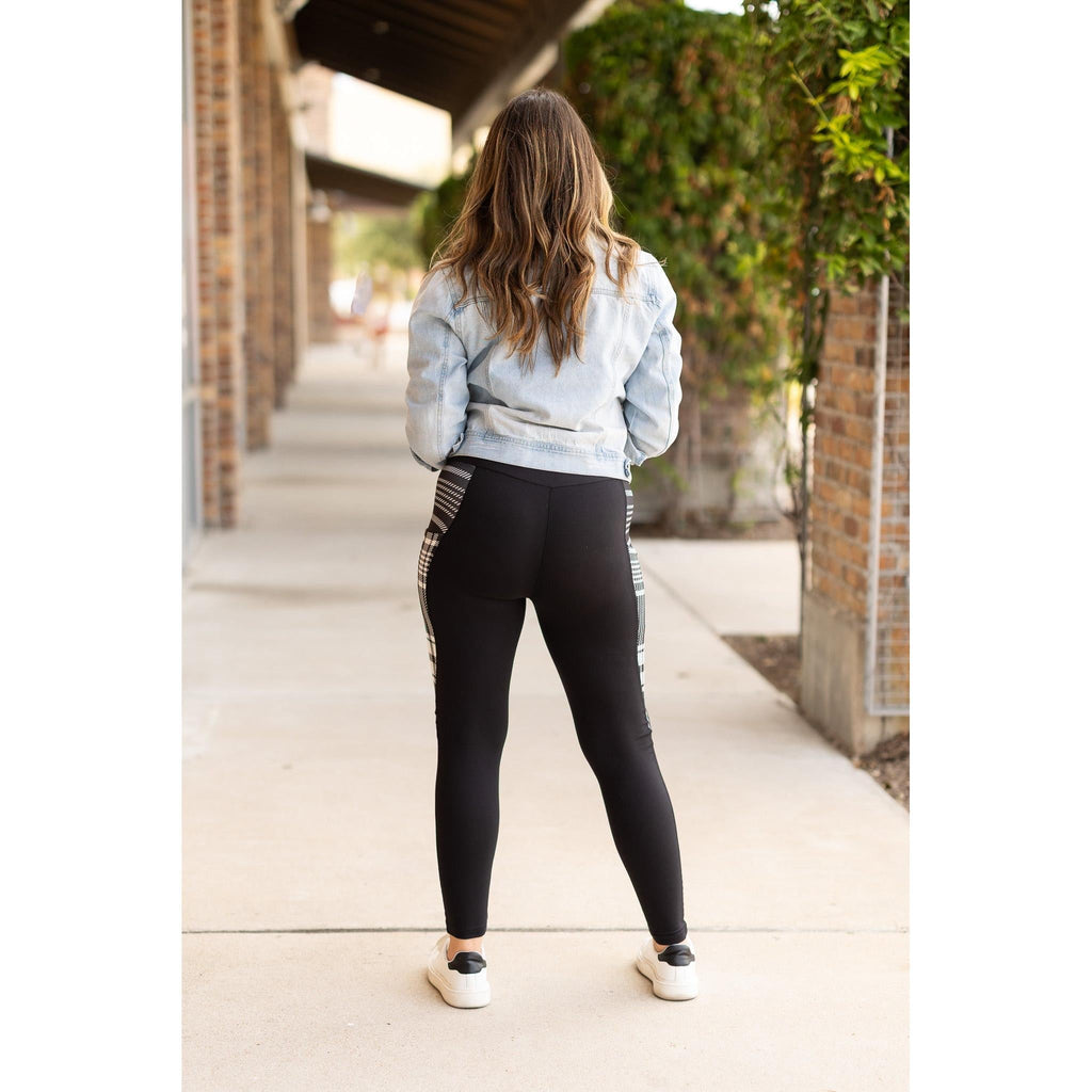 Gabby - Black And White Plaid Panel Leggings