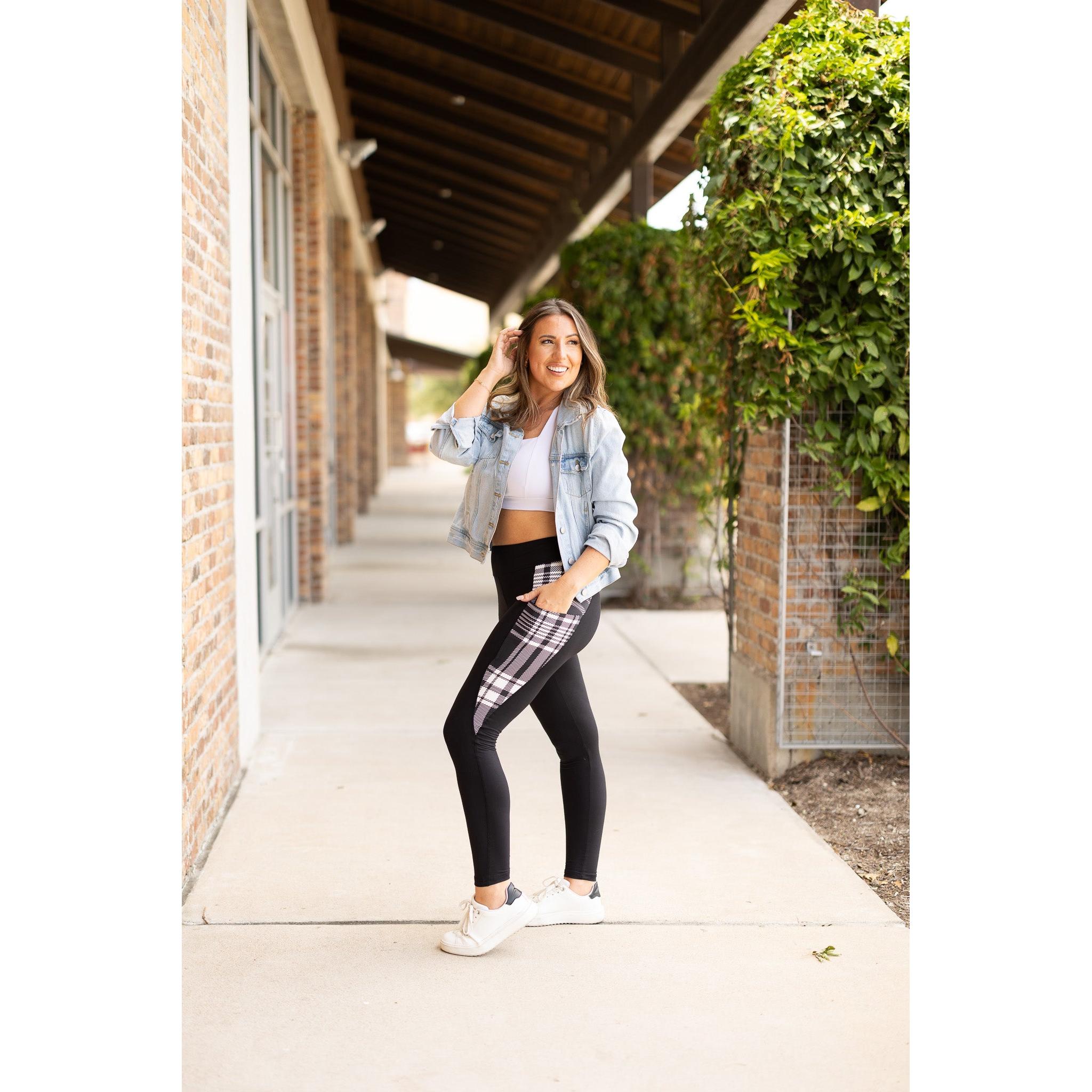 Gabby - Black And White Plaid Panel Leggings