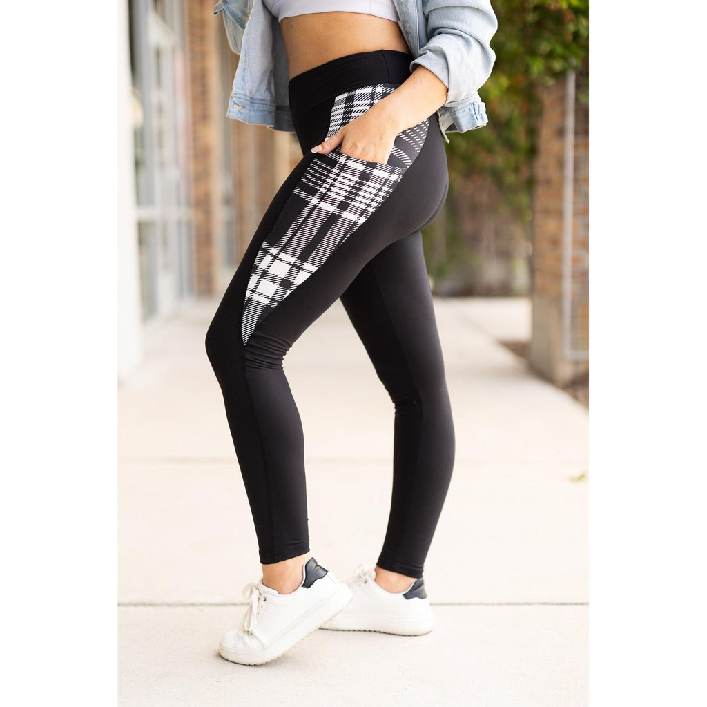 Gabby - Black And White Plaid Panel Leggings