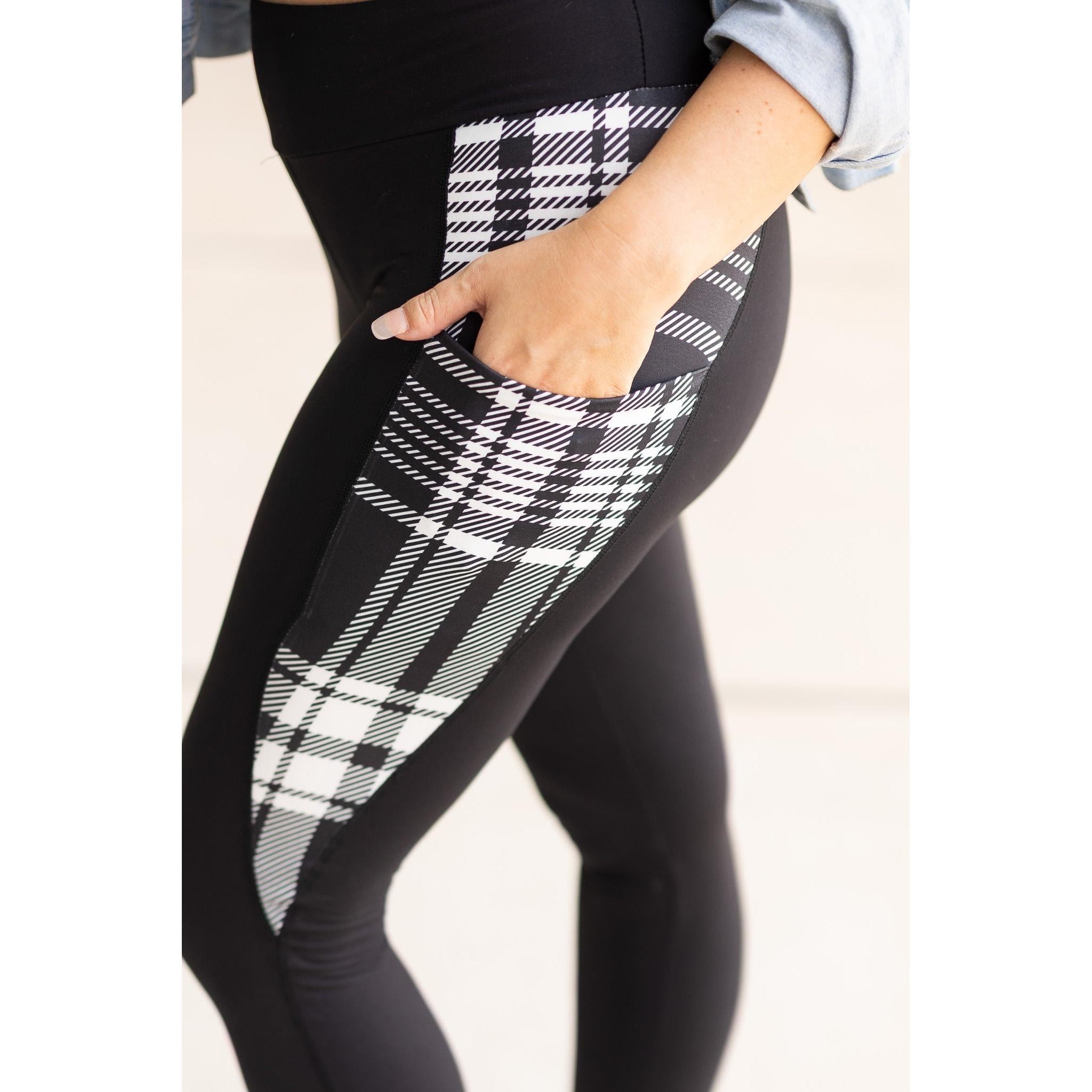 Gabby - Black And White Plaid Panel Leggings