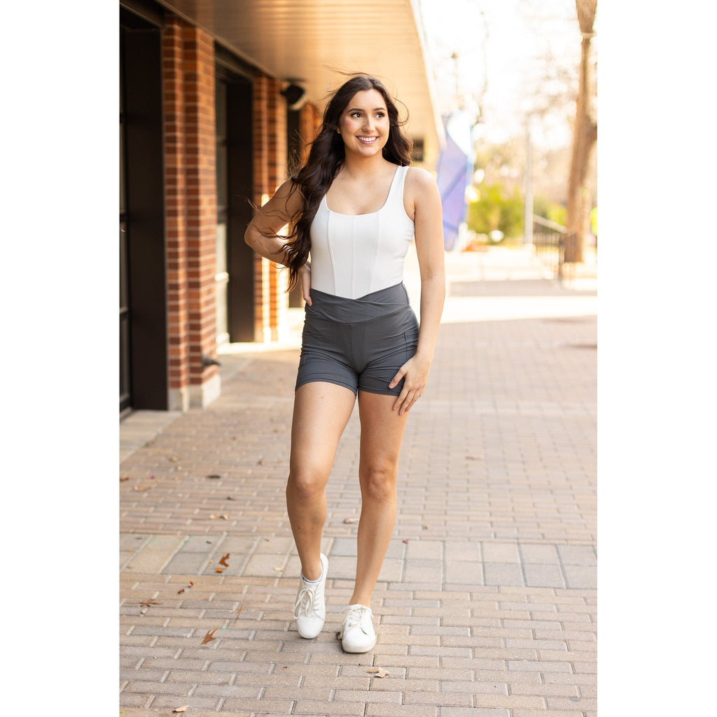 Caleigh - Charcoal Crossover Biker 5 Shorts