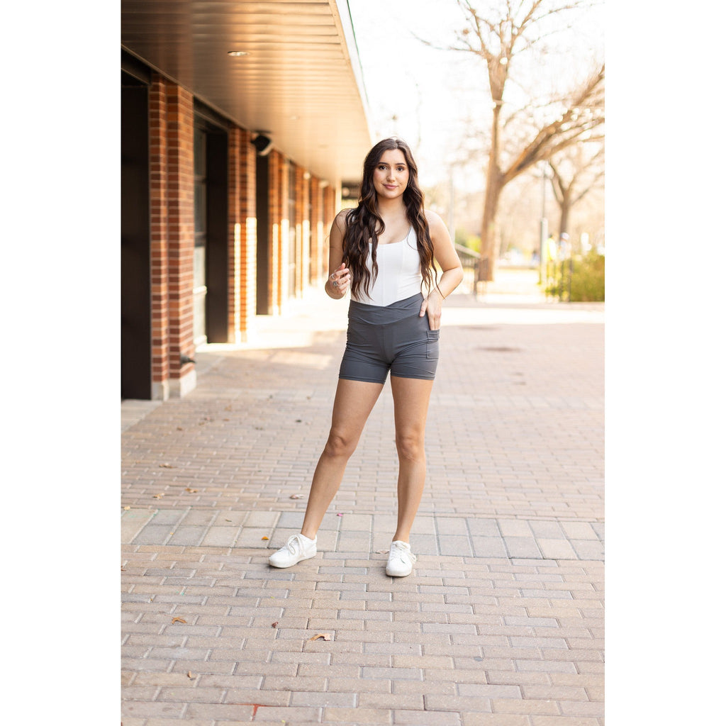 Caleigh - Charcoal Crossover Biker 5 Shorts