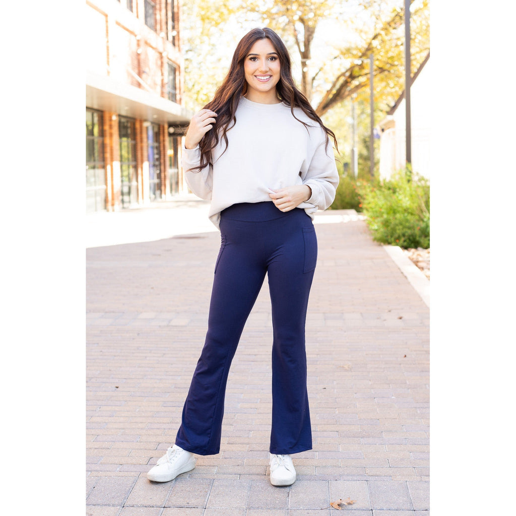 Mila -  NAVY Bootcut Leggings with Pockets